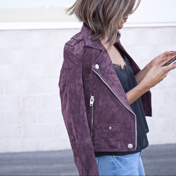 purple suede biker jacket